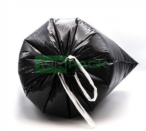 Мешки для мусора 60 литров с завязками, 30 мкм, в рулоне 10 штук, ПСД, черные 50х60 см, 3 слоя, Deluxe - Вид 3