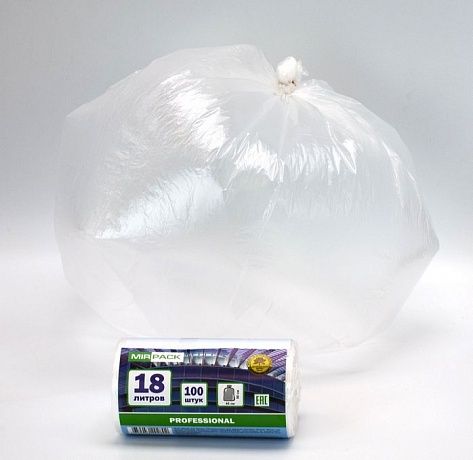Пакеты для мусора 18 л, 7 мкм, ПНД, в рулоне 100 штук, прозрачные, 45х50 см, Professional - Вид 2