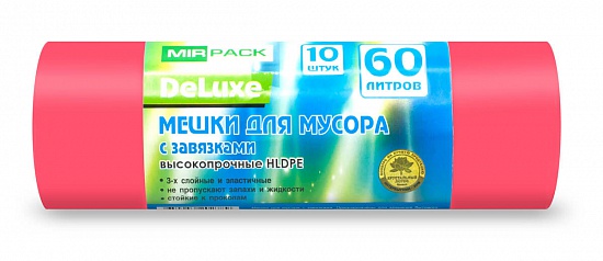 Мешки для мусора с завязками 60 литров, 35 мкм, 10 штук, ПCД, красные - Вид 1